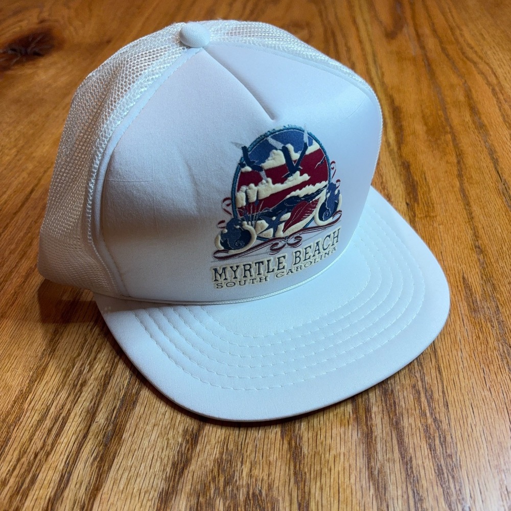 Myrtle Beach‎ SC Foam Mesh Trucker Rope Hat Cap Snap Back White OSFA Vintage